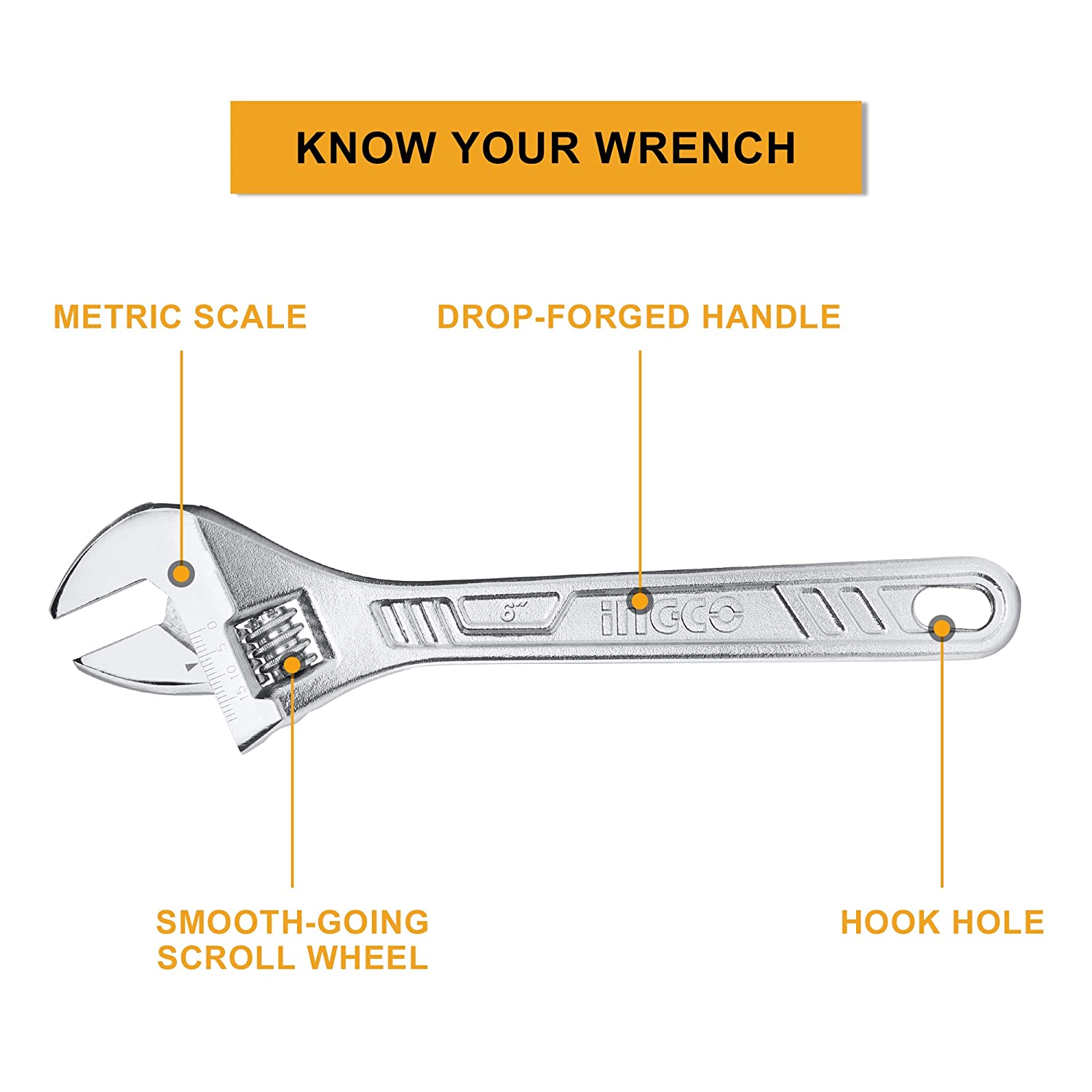 Tool Inchi INGCO INGCO Tools & Adjustable Wrench Size 8 inch