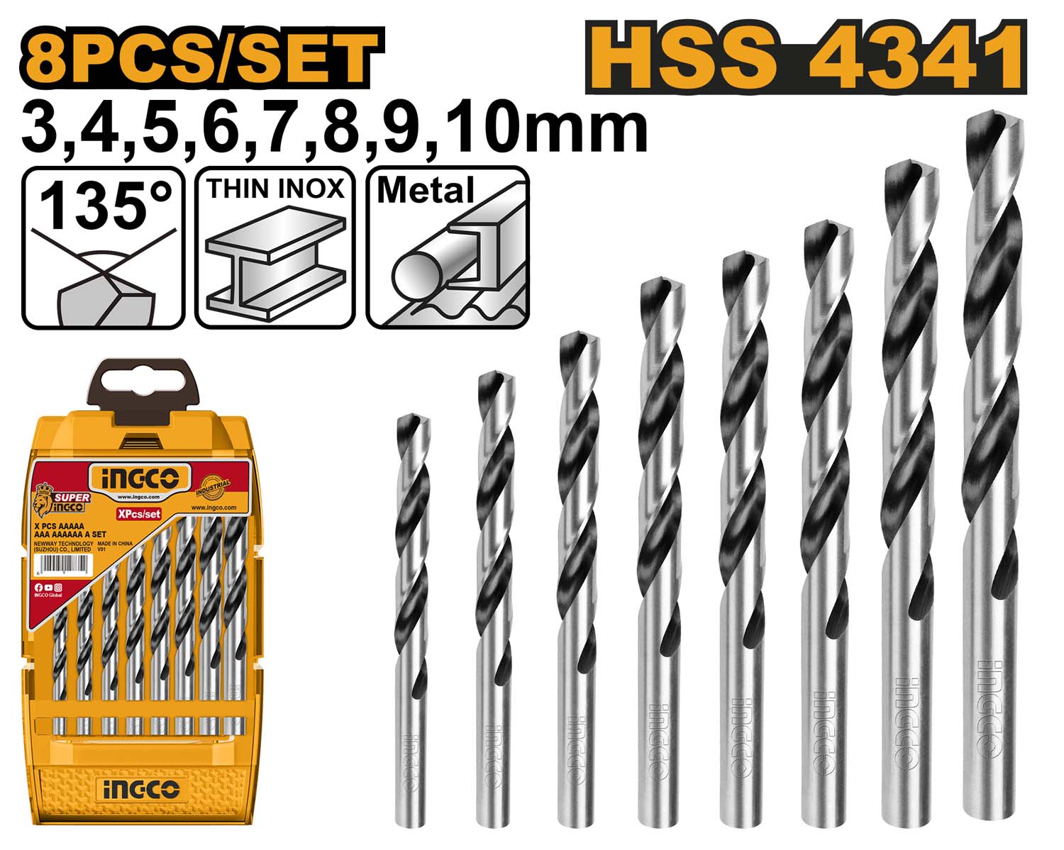 AKDB1088 | 8 Pcs HSS twist drill bits set