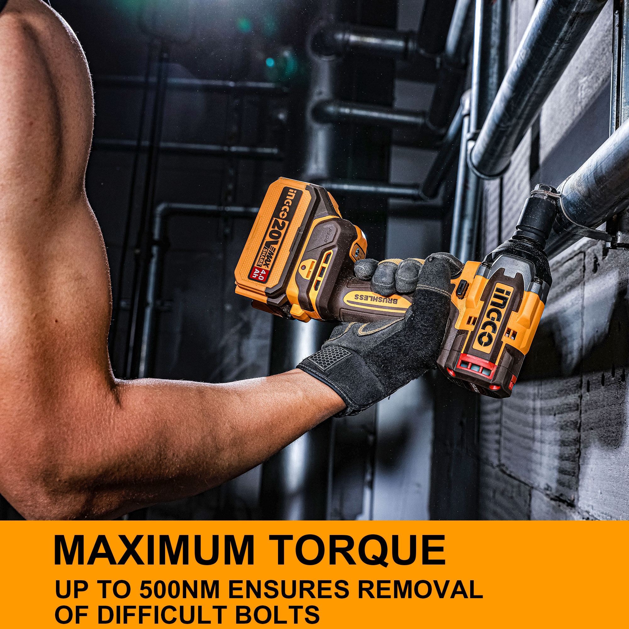 INGCO INGCO 20V 500Nm Lithium Battery Cordless Impact Wrench 