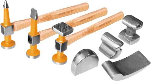 7 Pcs Body And Fender Hammer Set(Heavy duty,Genuine Hickory handle）