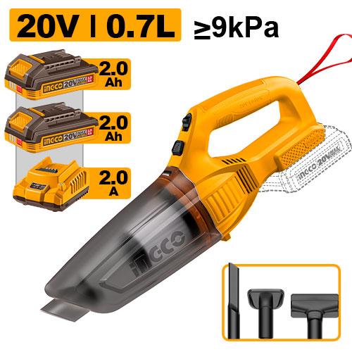 Aspiradora de Mano Inalámbrica INGCO CVLI201582 20V 0,7 L con 2 Baterías