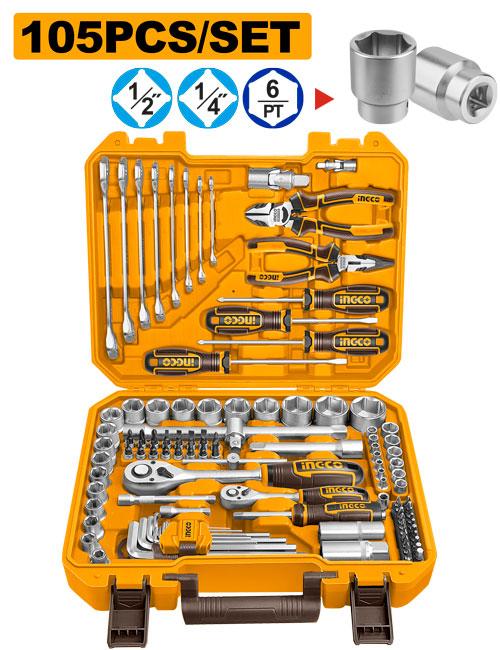 Set de 105 Herramientas INGCO HKTHP51058 con Tubos, Llaves y Puntas en Valija
